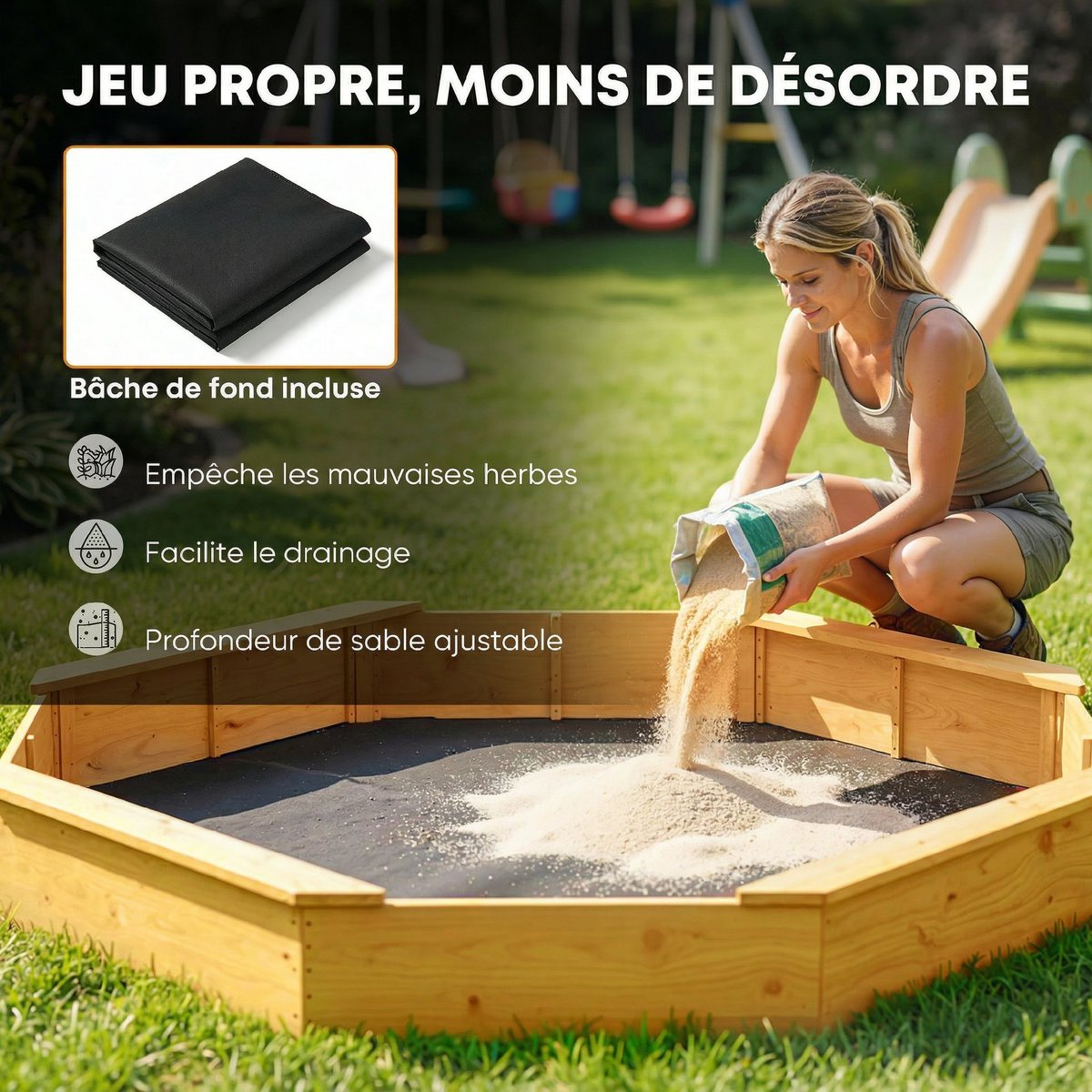 Bac à sable pour enfants Bois de sapin Jaune jaune, gris, noir, AIYAPLAY