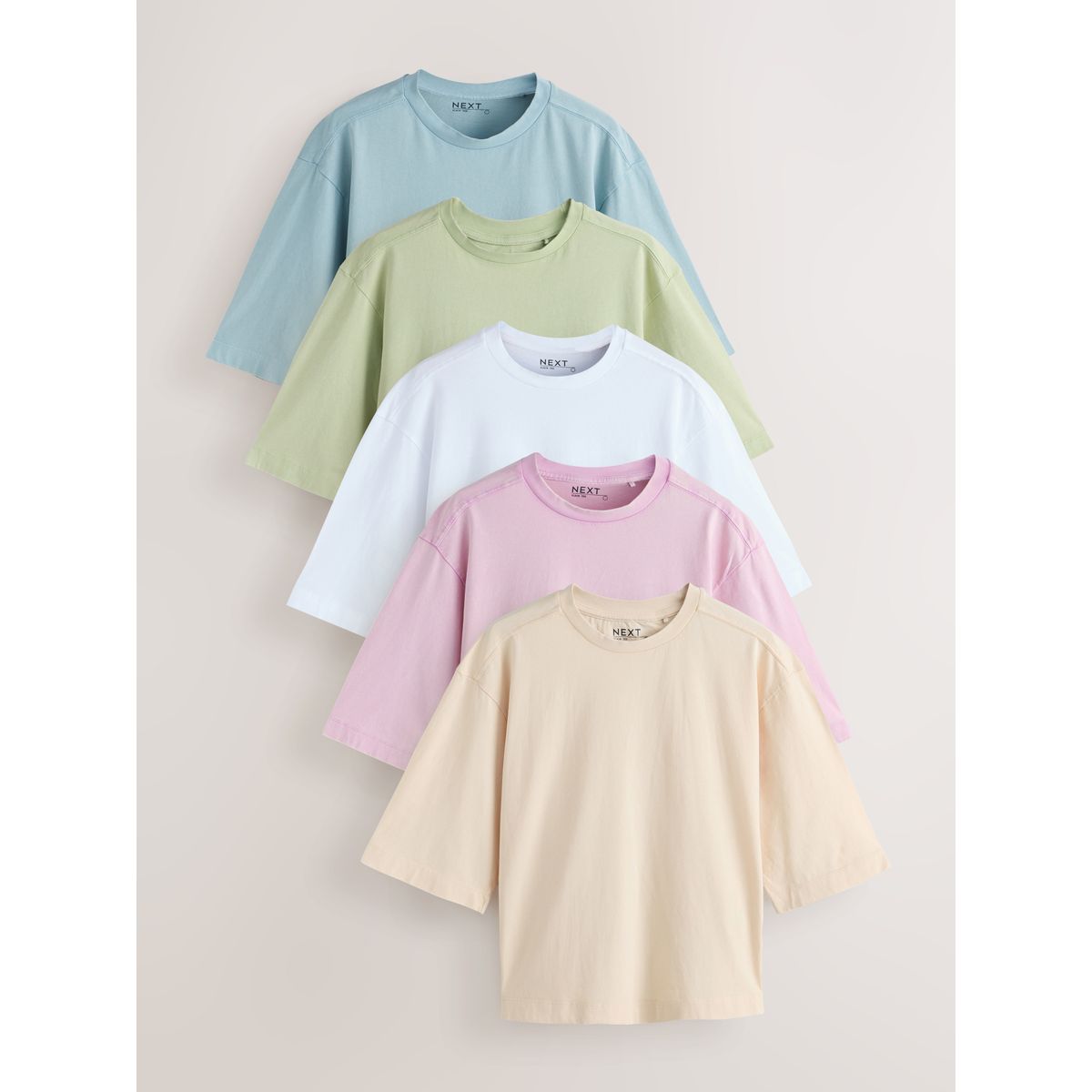 T-shirt droit et décontracté, lot de 5 rose/bleu/vert/jaune/blanc, NEXT