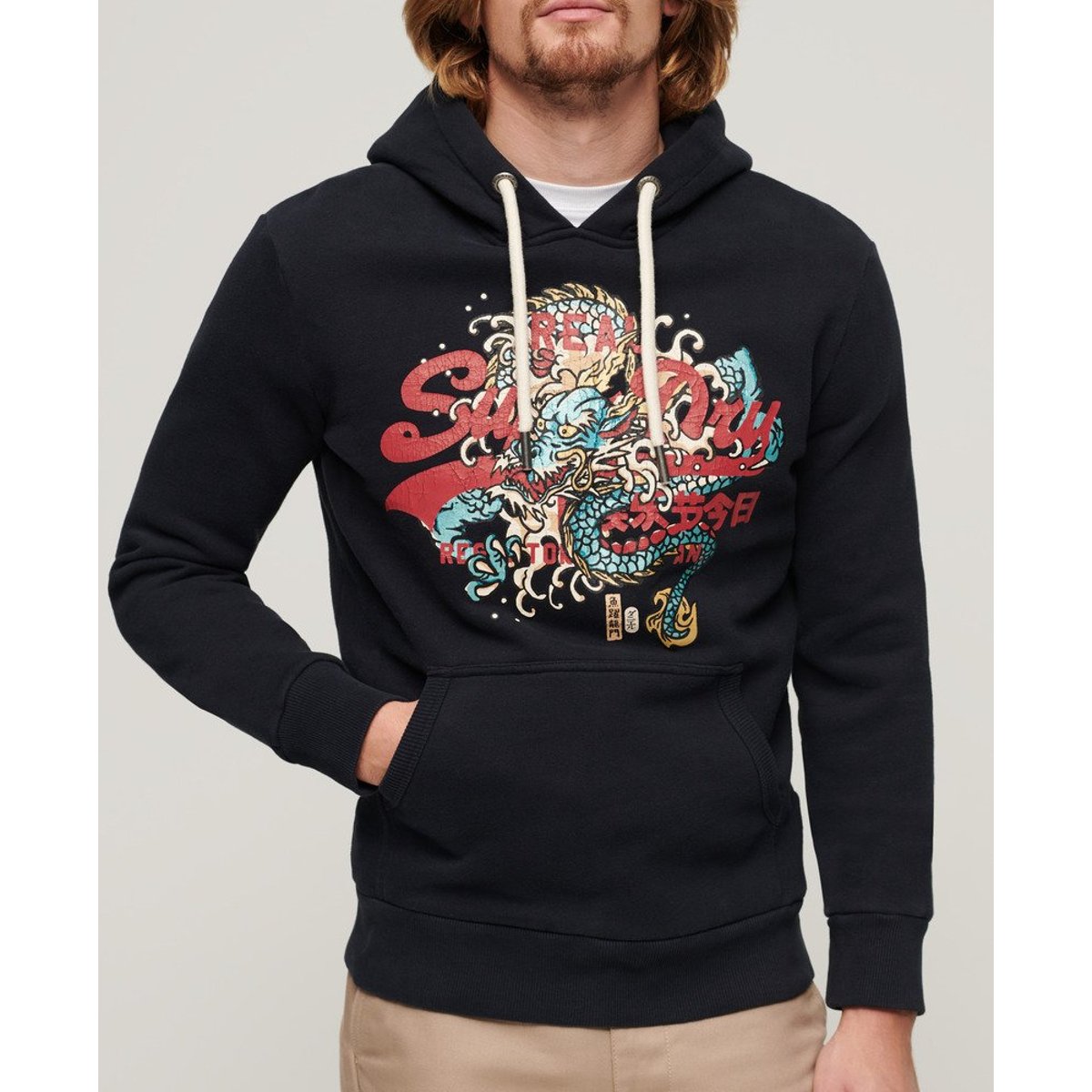 Sweat à capuche Tokyo Vintage Logo bleu marine, SUPERDRY