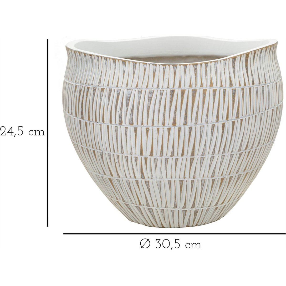 Cache-pot à relief géométrique MODERN blanc et doré, RECOLLECTION