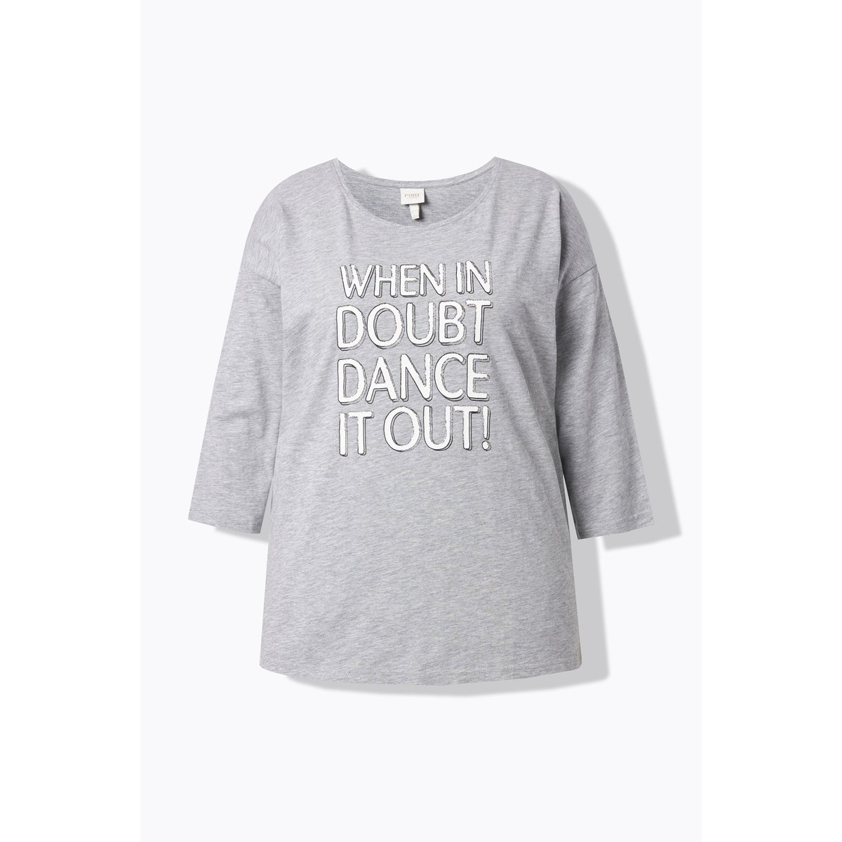 T-shirt oversize à col rond et manches 3/4 gris chiné, ULLA POPKEN