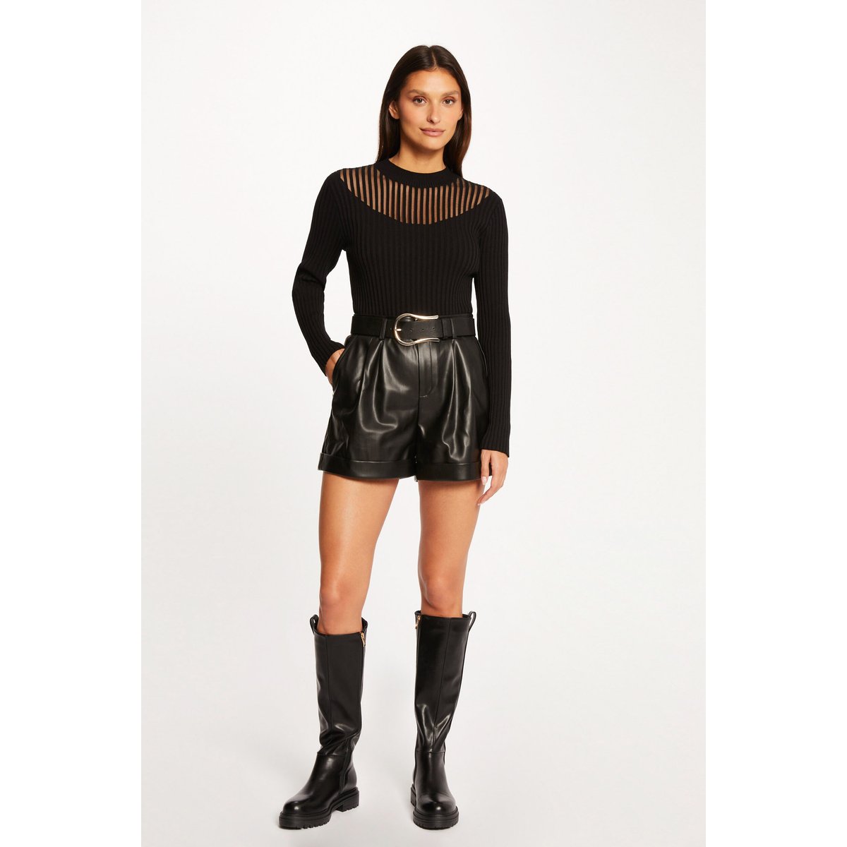Pull manches longues col montant noir, MORGAN
