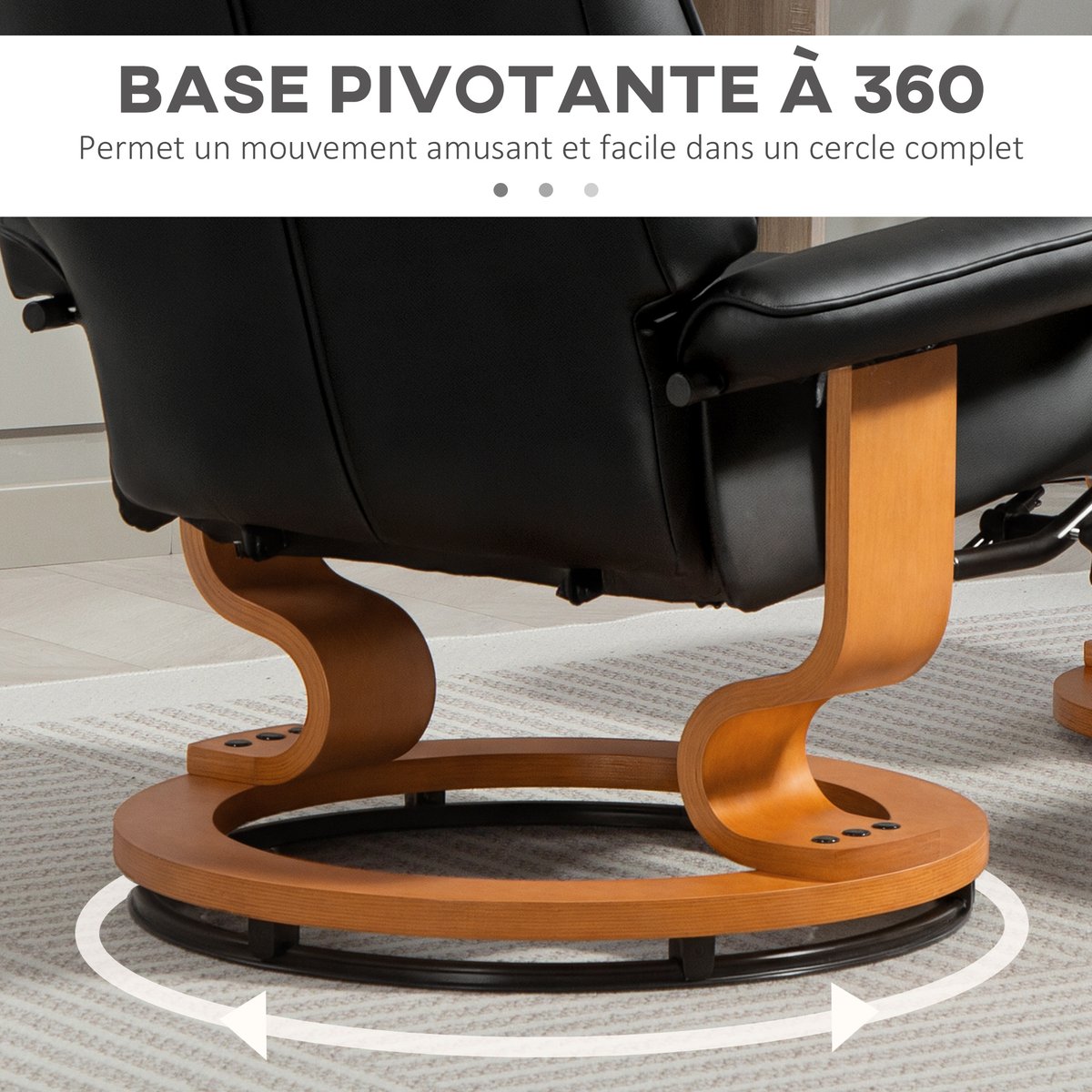 Fauteuil inclinable avec repose-pieds noir, effet bois naturel, HOMCOM