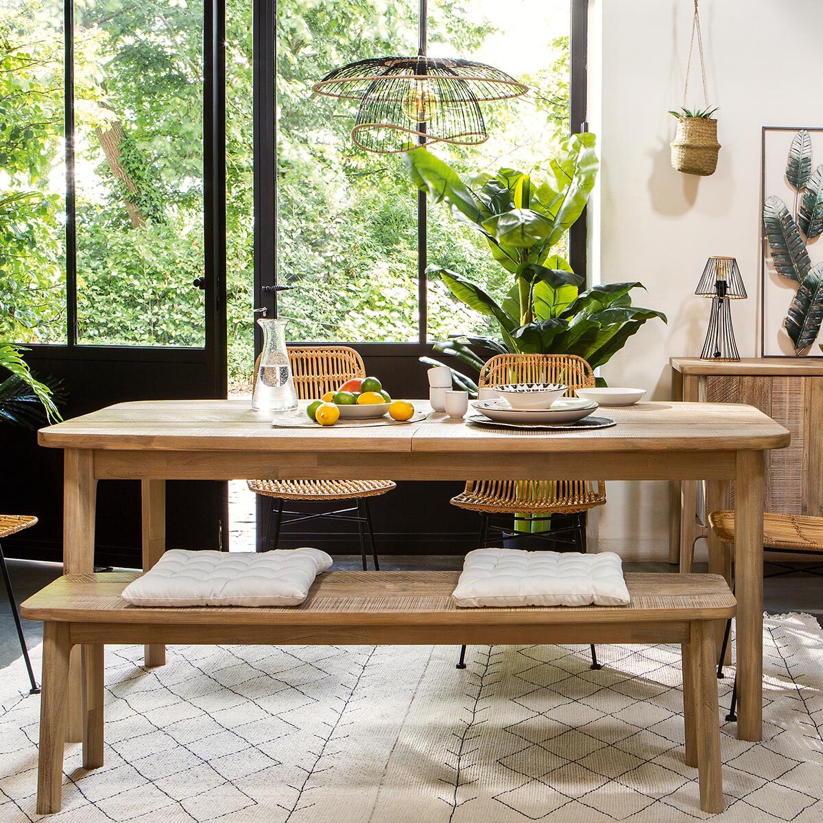Table à manger extensible en bois d'acacia BANILA beige, ATMOSPHERA