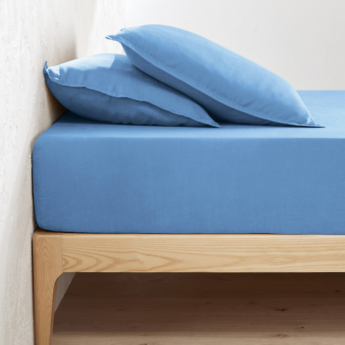 Lenzuolo con angoli lino lavato, balza 35 cm, Linot blu provenza, LA REDOUTE INTERIEURS