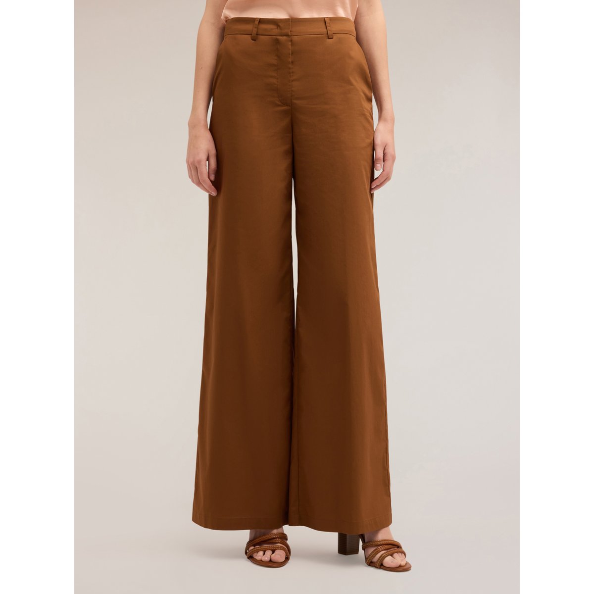 Pantalon palazzo en coton marron, MOTIVI