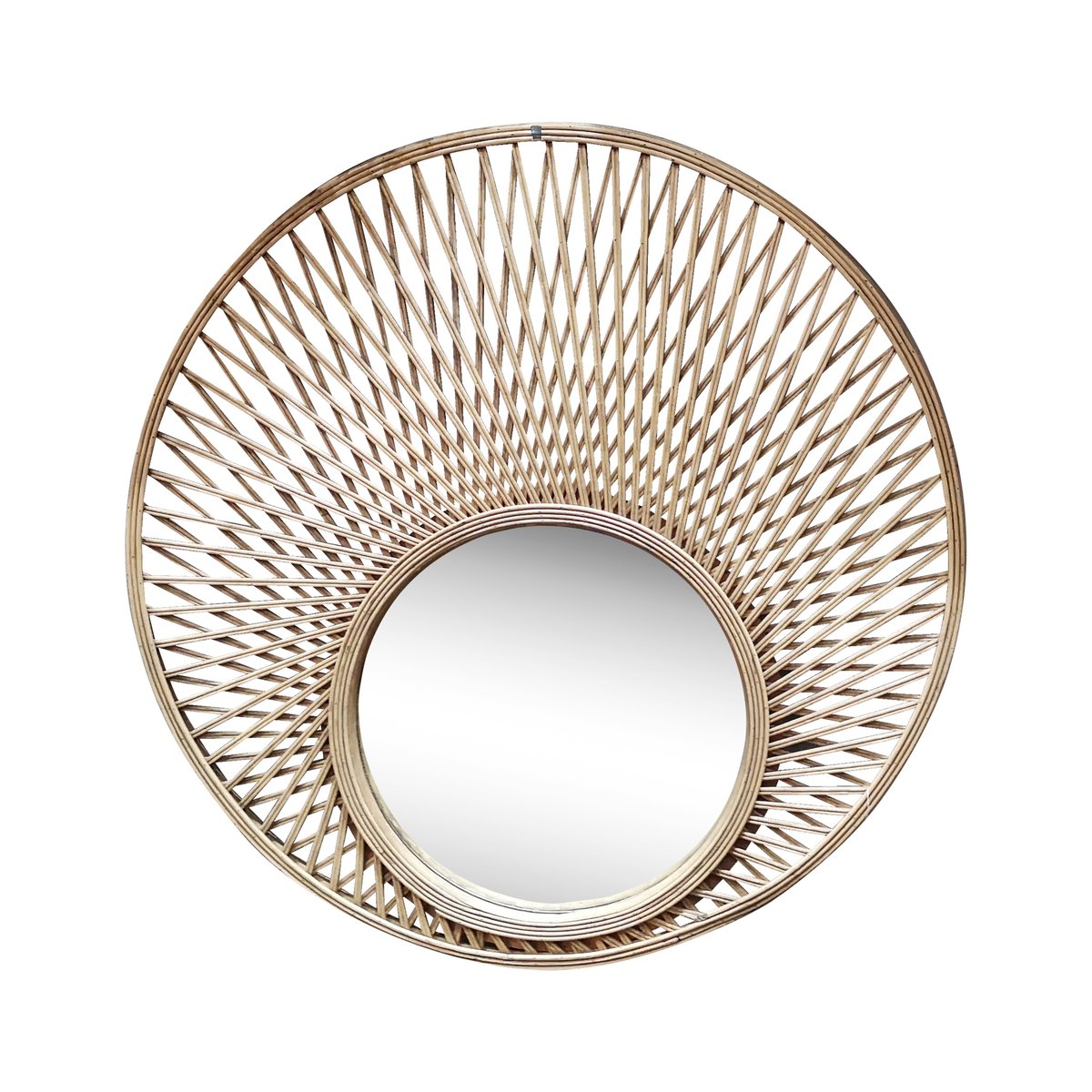 Miroir rond décalé en bambou 80cm beige, EMDE