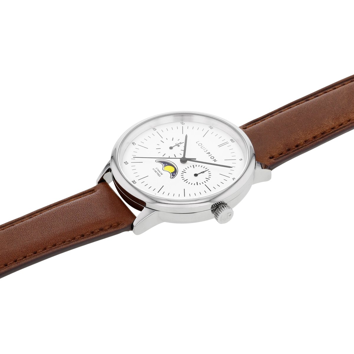 Montre Analogique AXEL argenté blanc marron, LOUIS PION