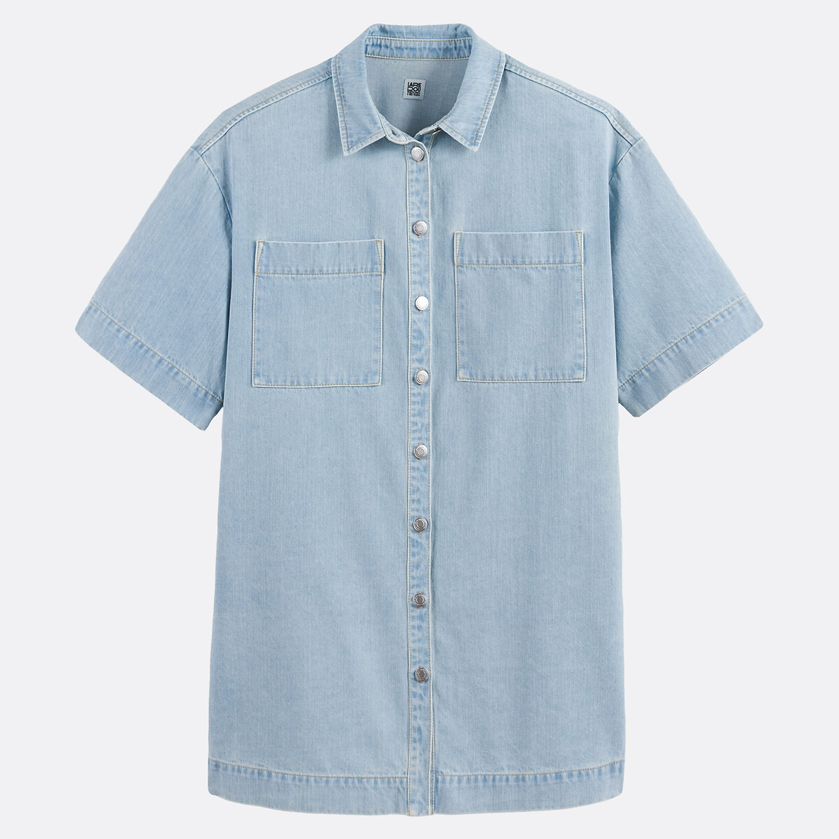 Abito corto in denim dalla vestibilità morbida, Signature SARA blu bleached, LA REDOUTE COLLECTIONS