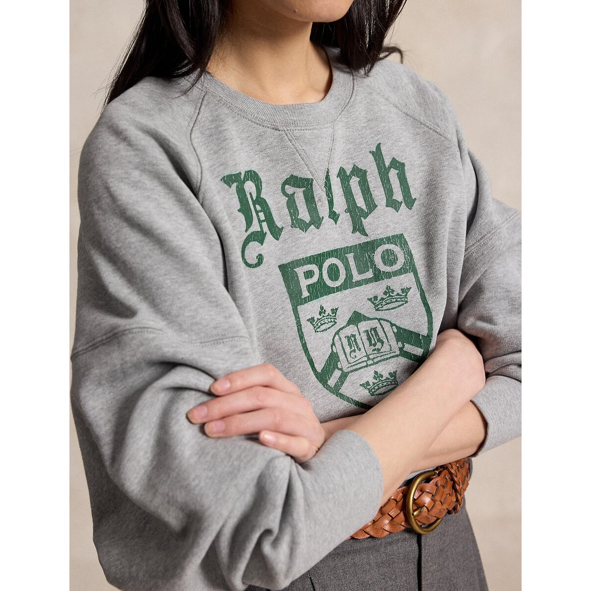 Sweat col rond imprimé écusson gris, POLO RALPH LAUREN