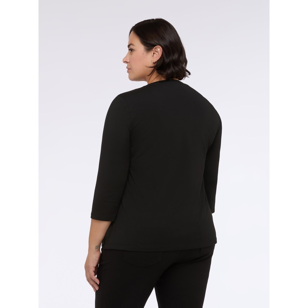 T-shirt en jersey de coton avec travail en losanges noir, FIORELLA RUBINO