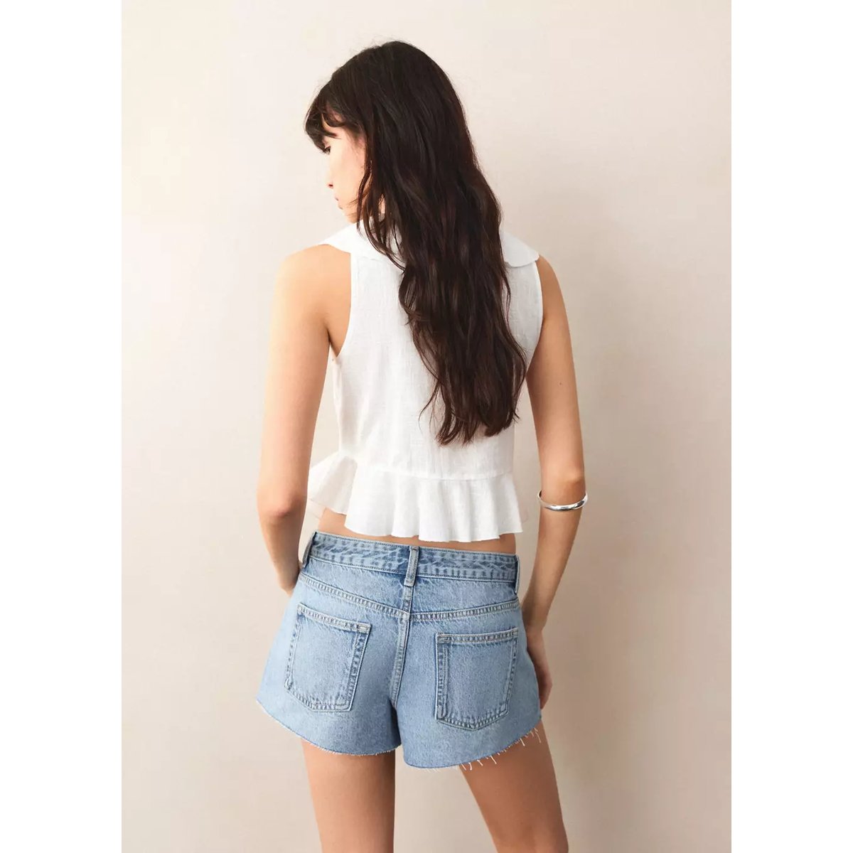Short taille haute clouté bleu moyen, MANGO TEEN