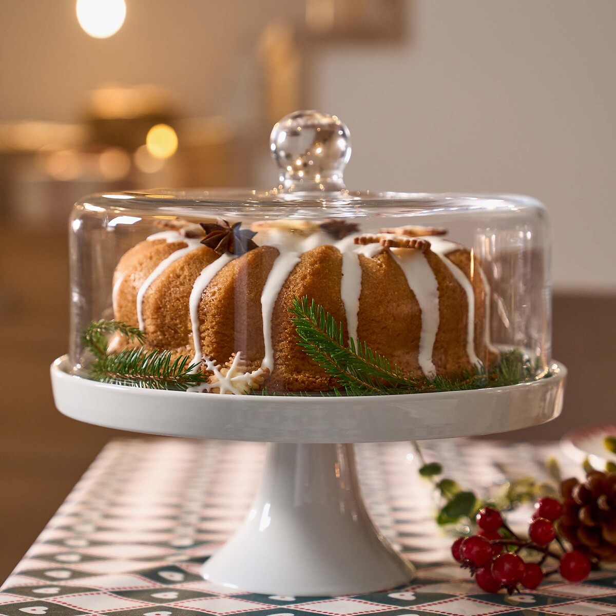 Trenma Cake Dish with Glass Cover white, LA REDOUTE INTERIEURS