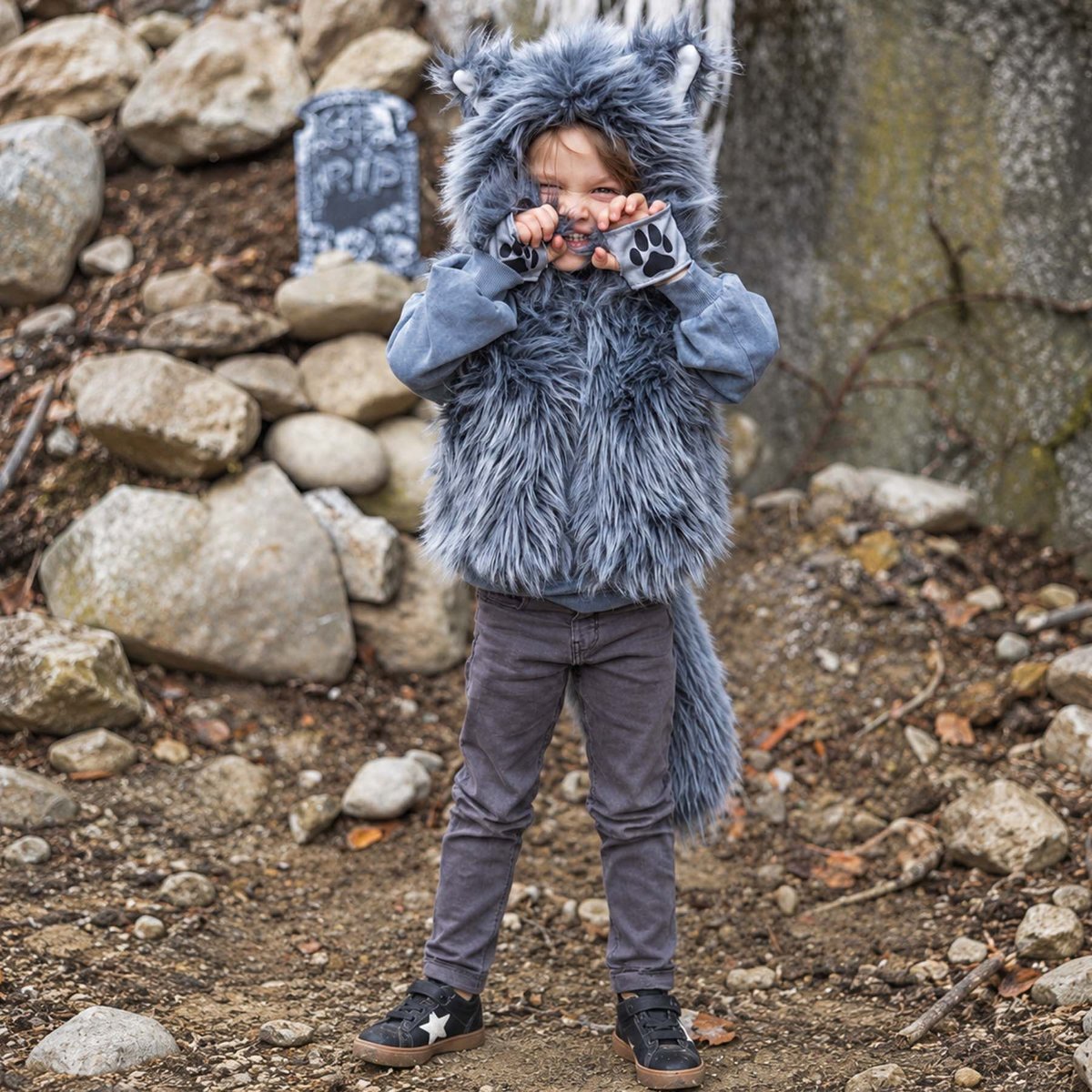 Déguisement enfant veste Loup toute douce avec gants gris, GREAT PRETENDERS