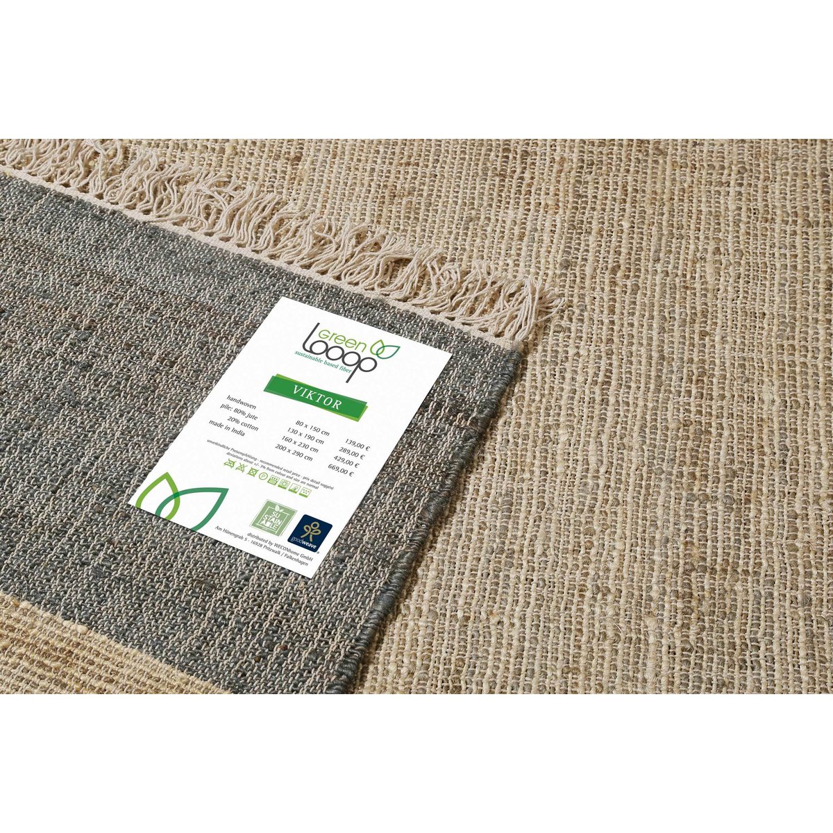Tapis jute rectangulaire à franges , VIKTOR naturel, gris, WECON HOME