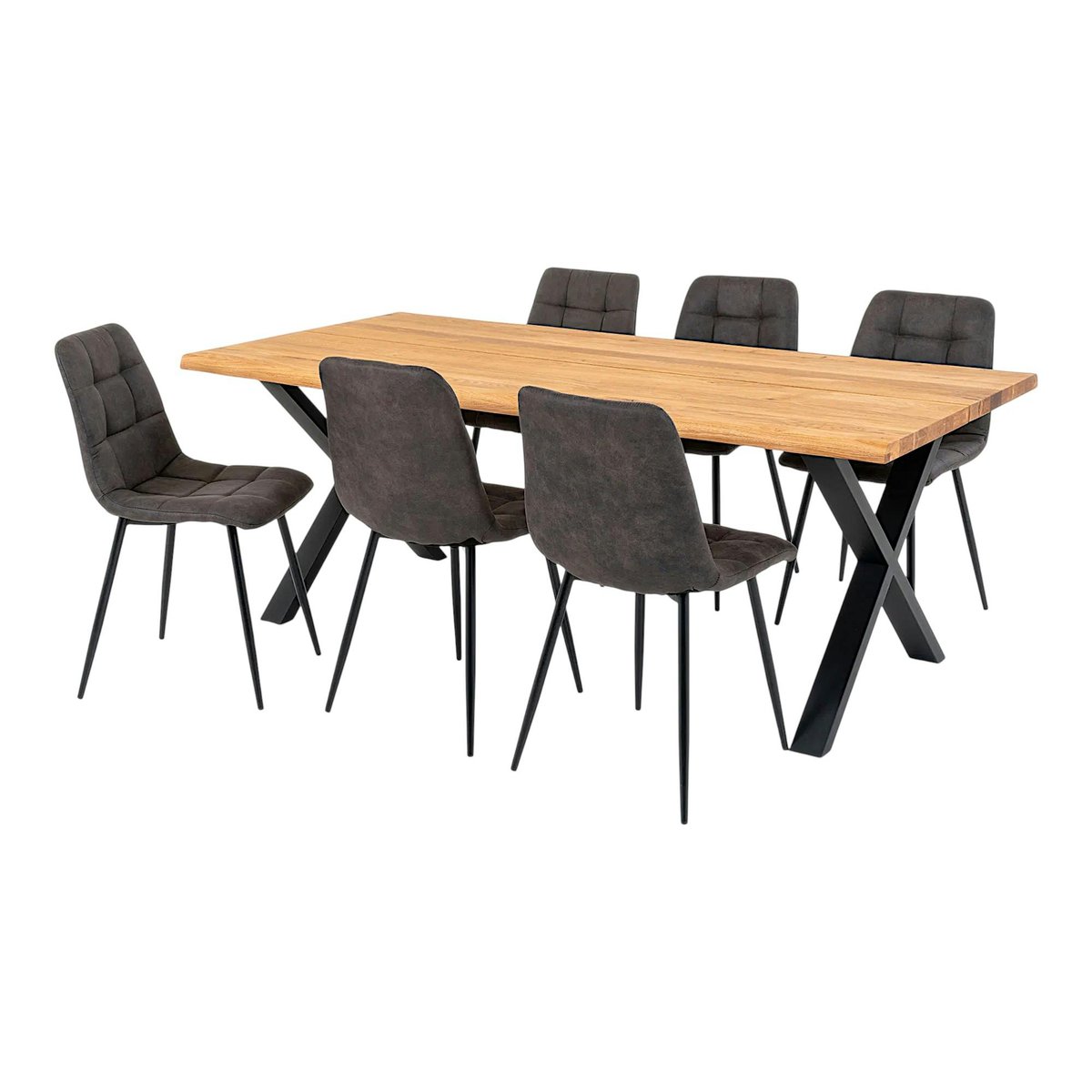 Ensemble table et chaises grises microfibre (lot de 7 pièces) SAVONE bois naturel, PIER IMPORT