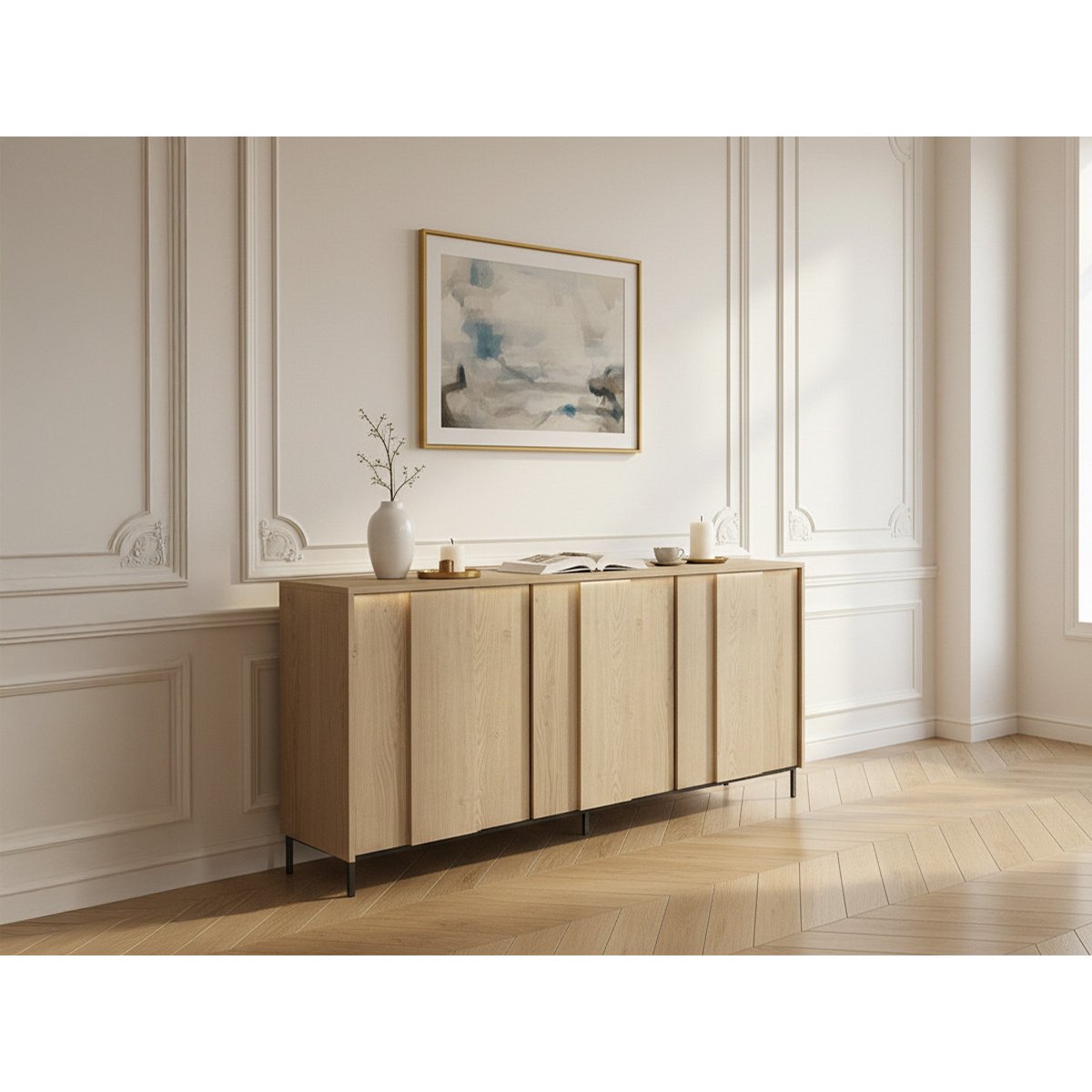 Buffet en panneaux de particules 3 portes 167 cm, TILIA chêne et noir, BOBOCHIC