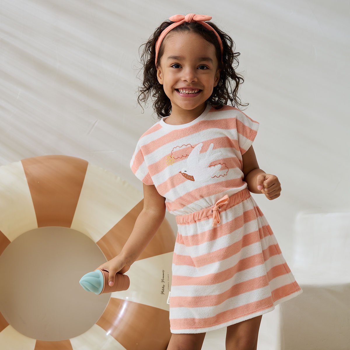 Robe enfant en éponge + headband Honfleur corail, PETIT BEGUIN