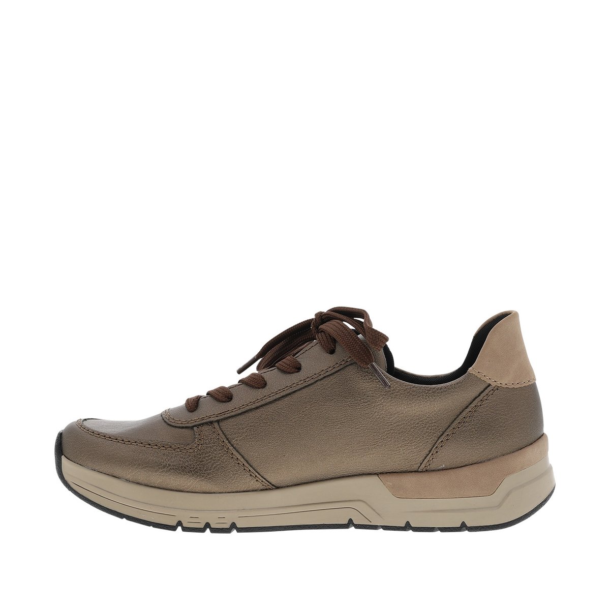 Baskets running bronze à talon plat avec des lacets et un zip latéral marron, RIEKER