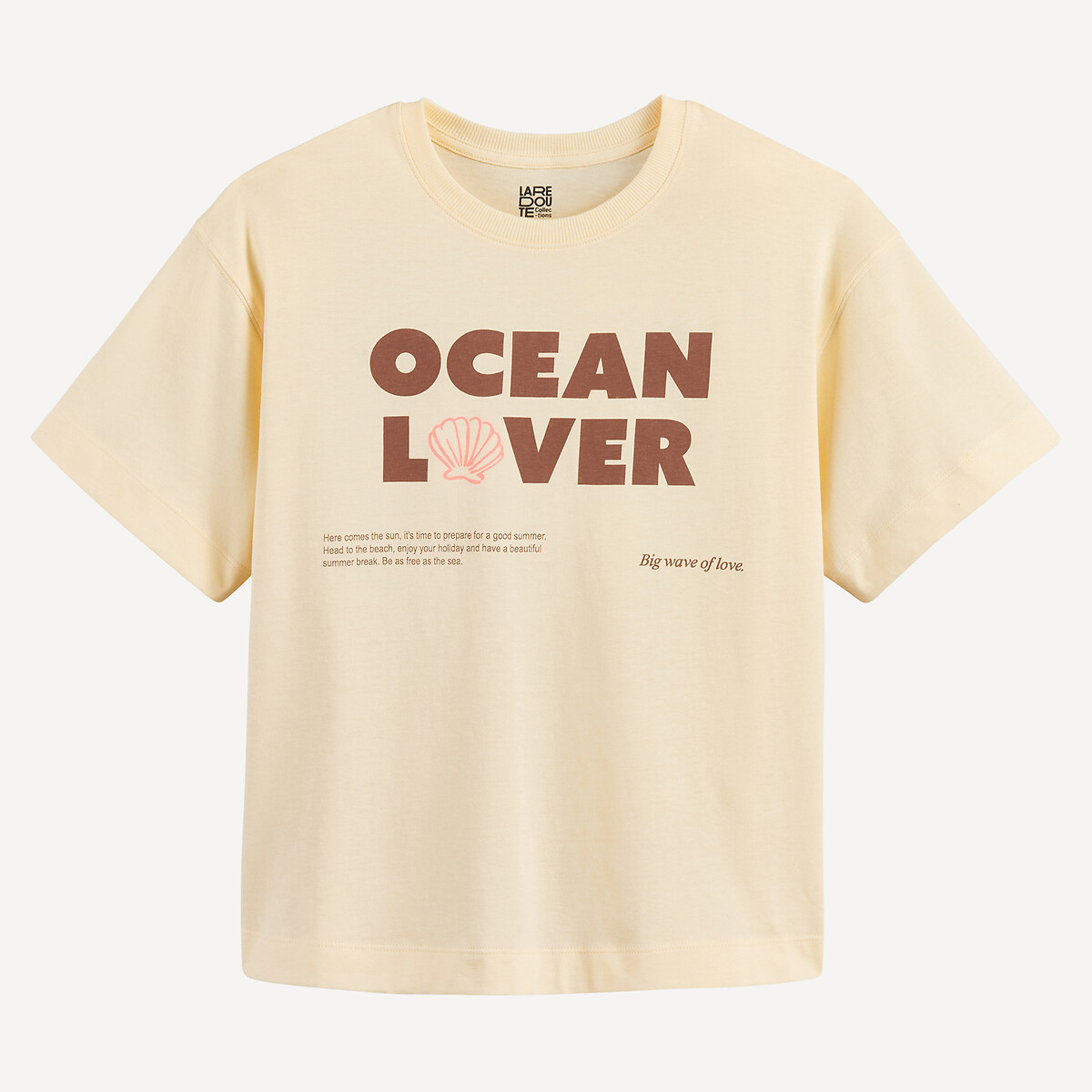 T-shirt col rond à manches courtes avec message imprimé devant jaune, LA REDOUTE COLLECTIONS