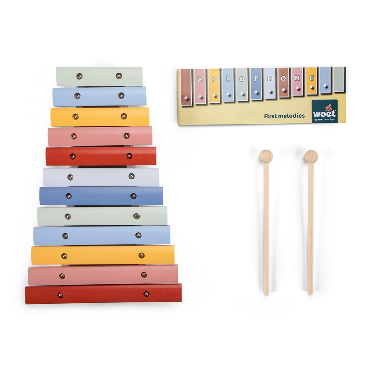 Xylophone en bois 12 tons multicolore, NEW CLASSIC TOYS