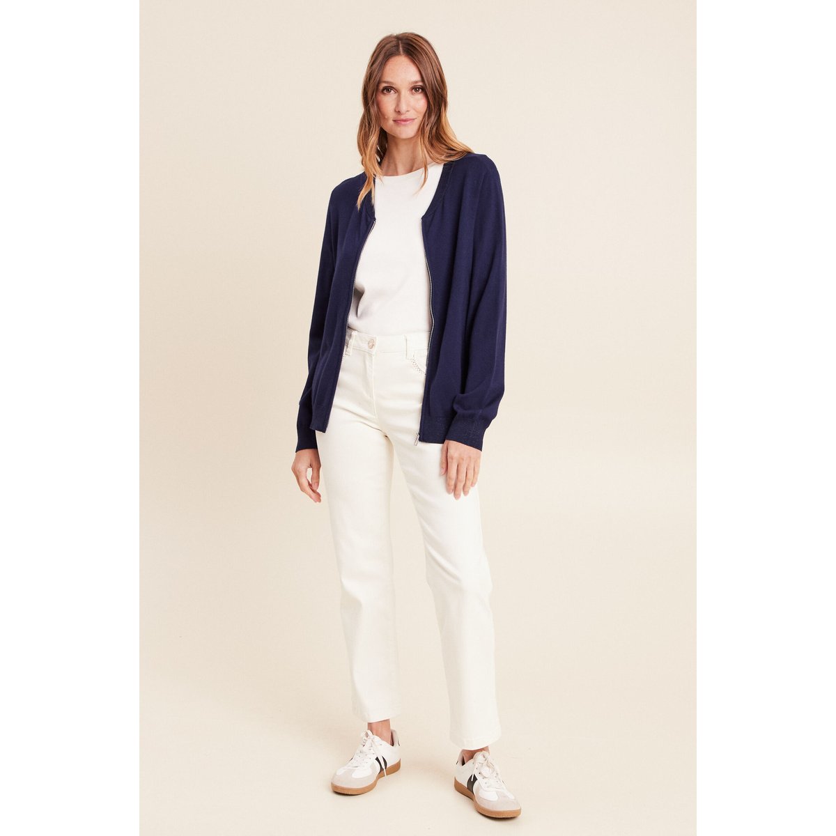 Gilet droit mi-long manches longues bleu marine, BREAL