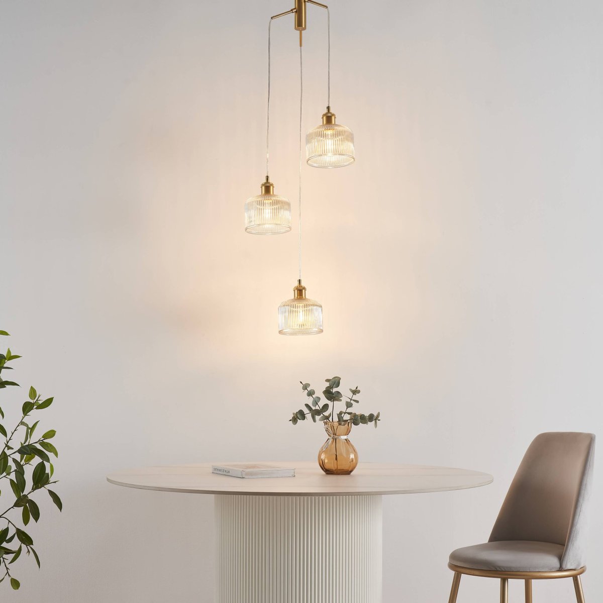 Suspension trio verre ambré rétro - AURÉLINE ambré et laiton, KOSILUM