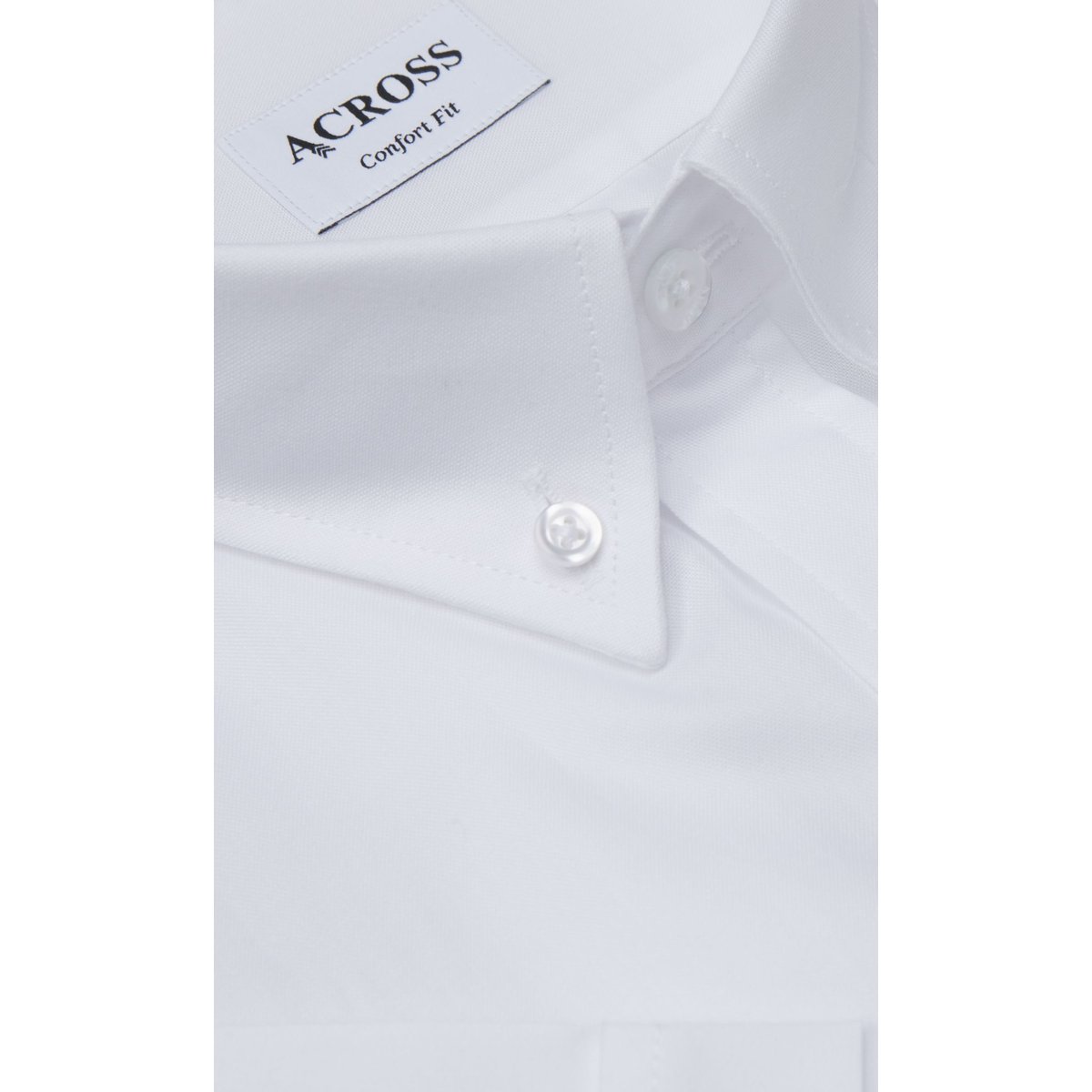 Chemise Confort fit manches courtes en pin point de coton blanc, ACROSS