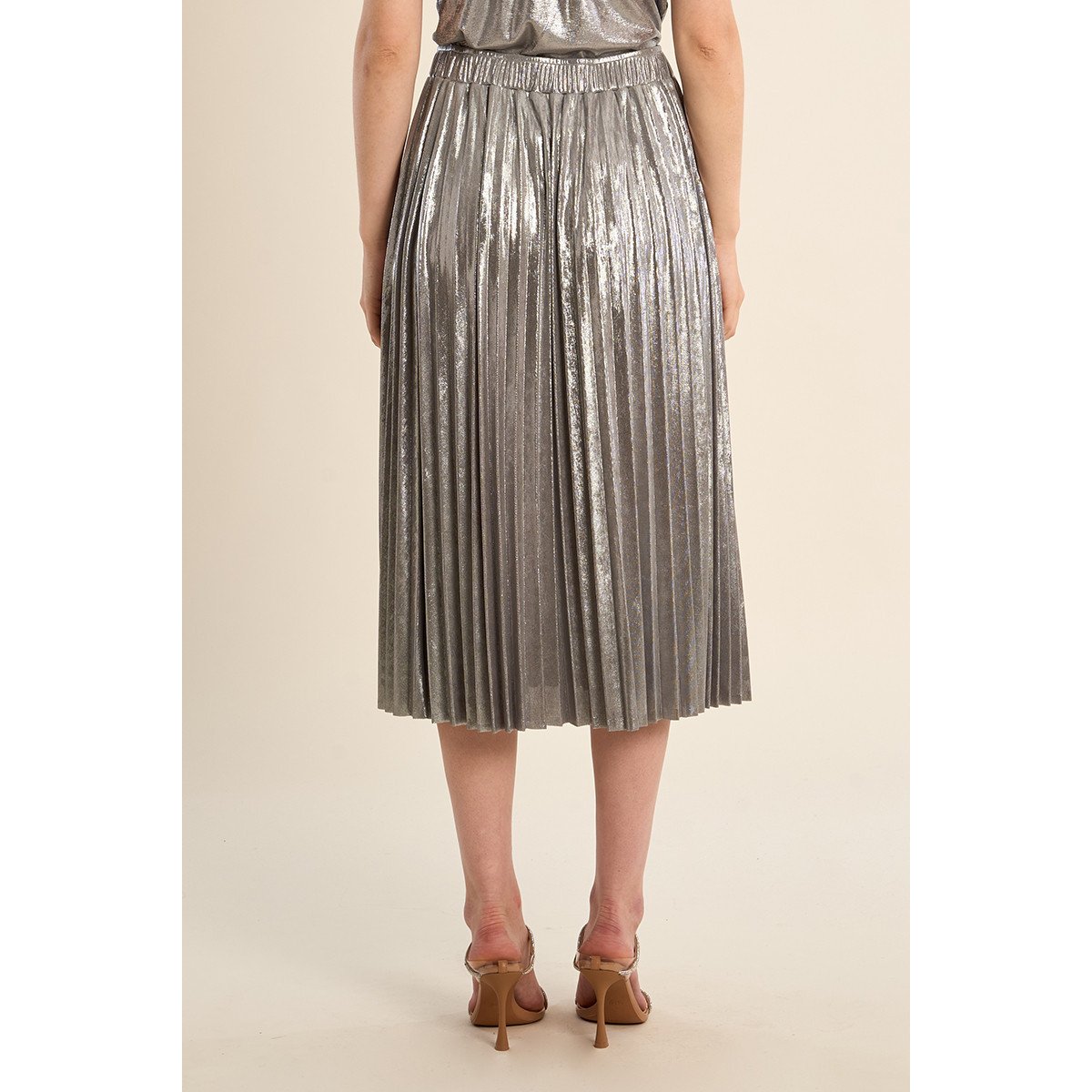 Longue jupe plissée, effet métallisé silver, LILI SIDONIO