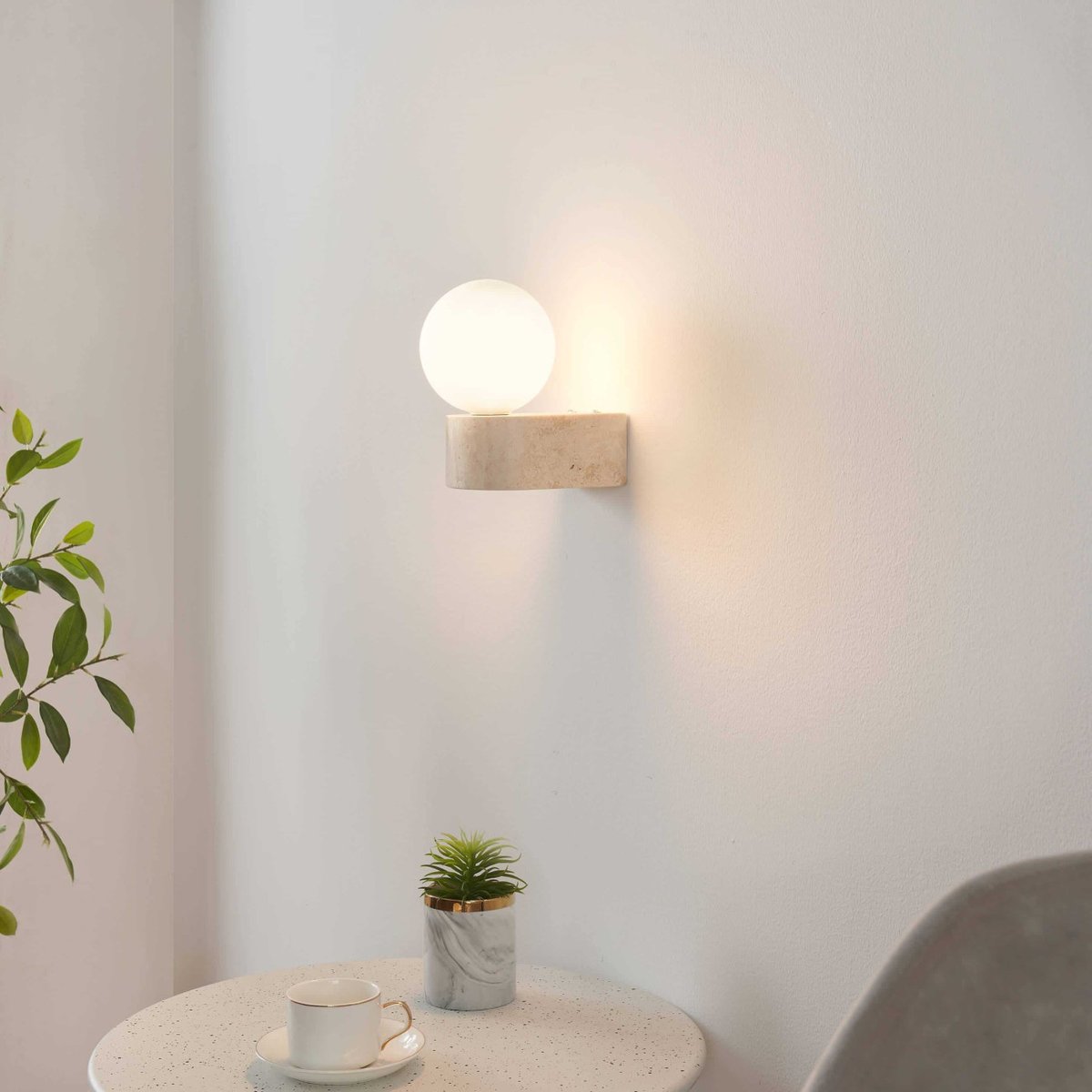 Applique pierre naturelle et verre - ORIANE beige et blanc, KOSILUM