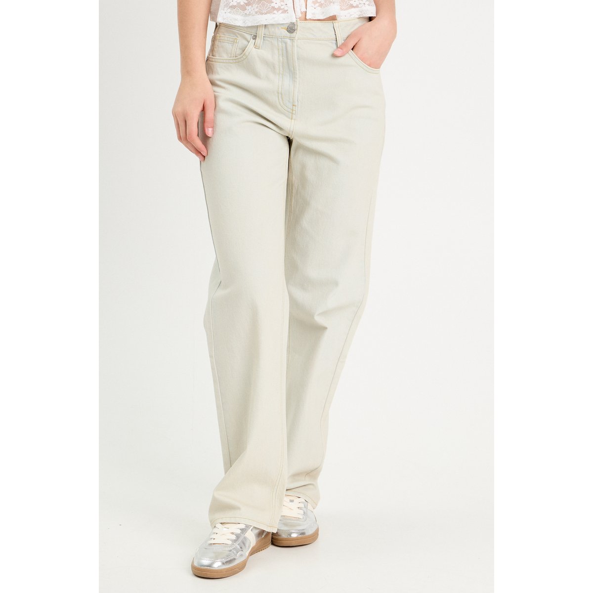 Jeans droit 5 poches denim bleach, CACHE CACHE