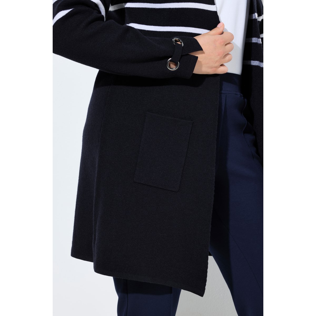 Cardigan rayé long marine, ULLA POPKEN