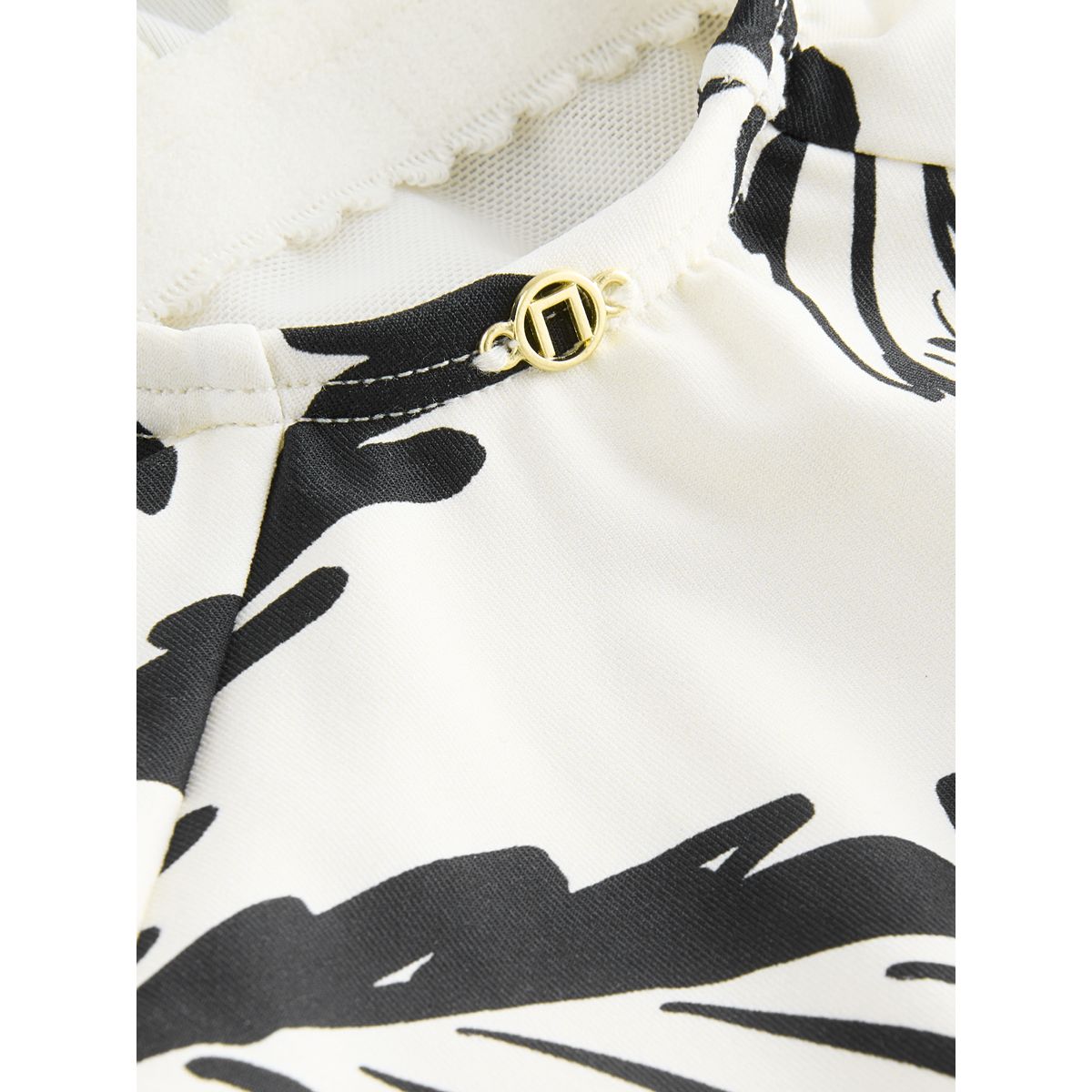 Maillot de bain gainant ruché sur le côté palmier noir/crème, NEXT