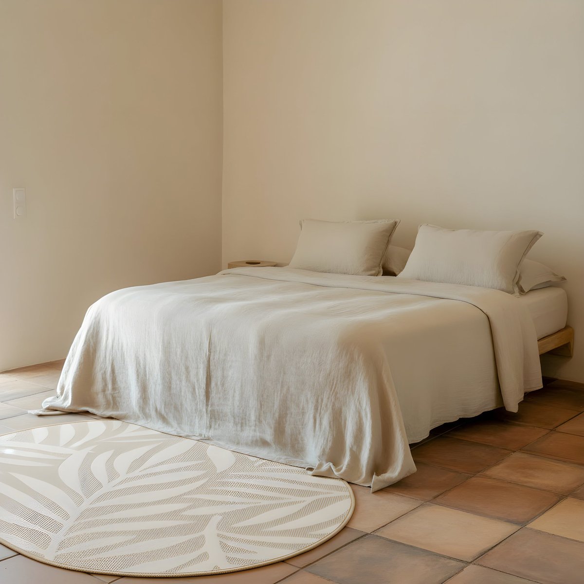 Tapis rond intérieur extérieur fibres recyclées HAVANA beige sable, AFK LIVING