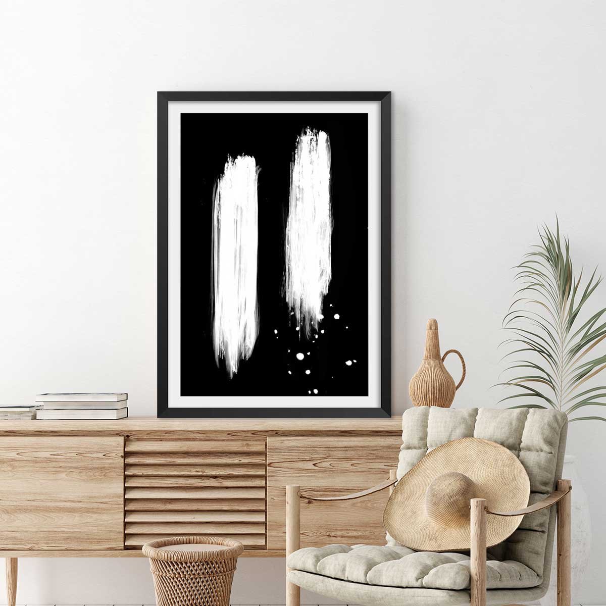 Affiche Trait épreuve négative affiche + cadre en bois - noir, HEXOA