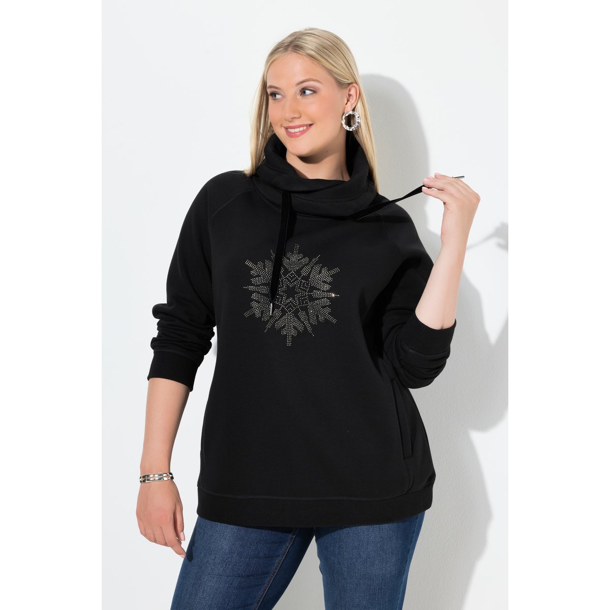 Sweat-shirt à col montant et manches longues noir, ULLA POPKEN