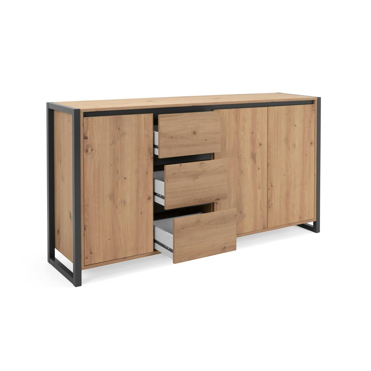 Buffet enfilade 160 cm, 3 portes 3 tiroirs ALVA chêne, PIER IMPORT