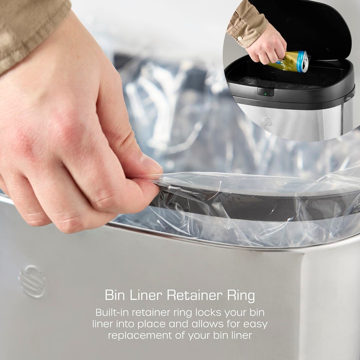 50L Stainless Steel Square Sensor Bin silver-coloured, SWAN