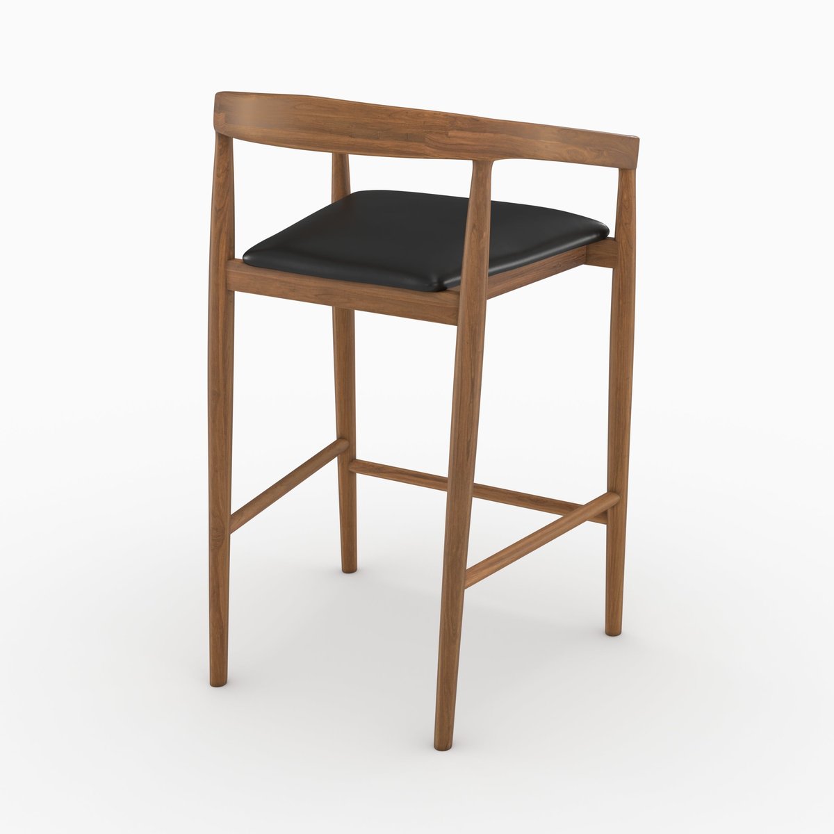 Lot de 2 chaises de bar 77 cm en bois de teck vernis et assise en cuir - BALI noir, MAISON PAVANE