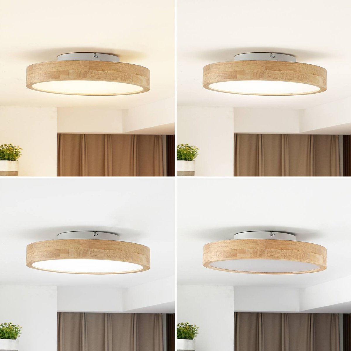 Plafonnier en bois moderneLED, Milada bois, blanc, LINDBY