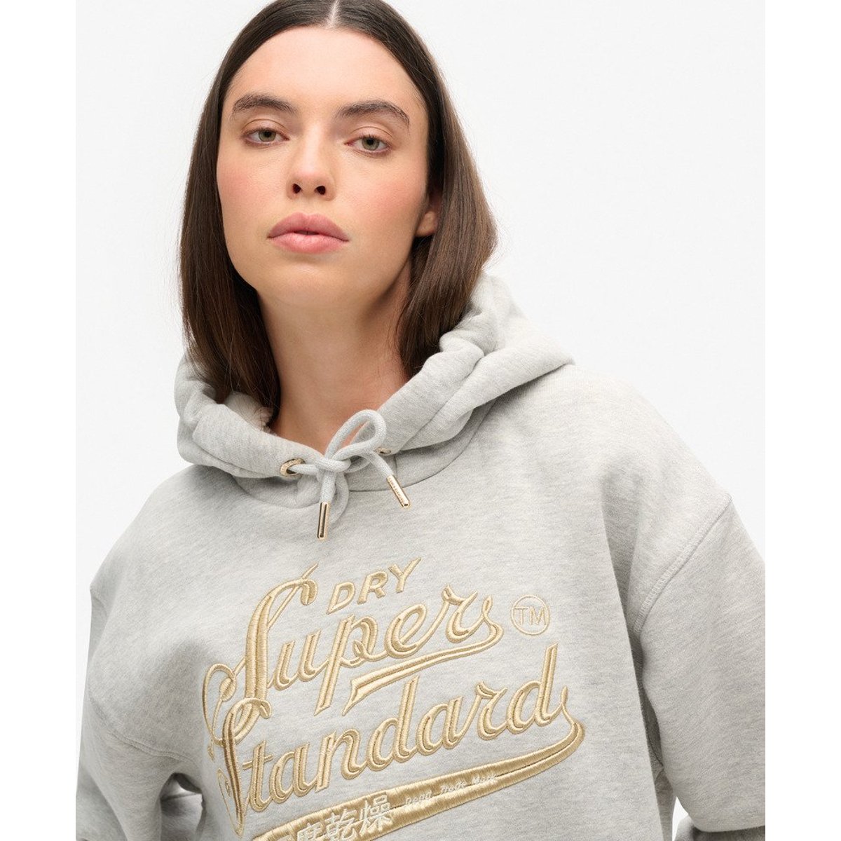 Robe à capuche et logo métallisé Luxe pierre ponce beige chiné, SUPERDRY