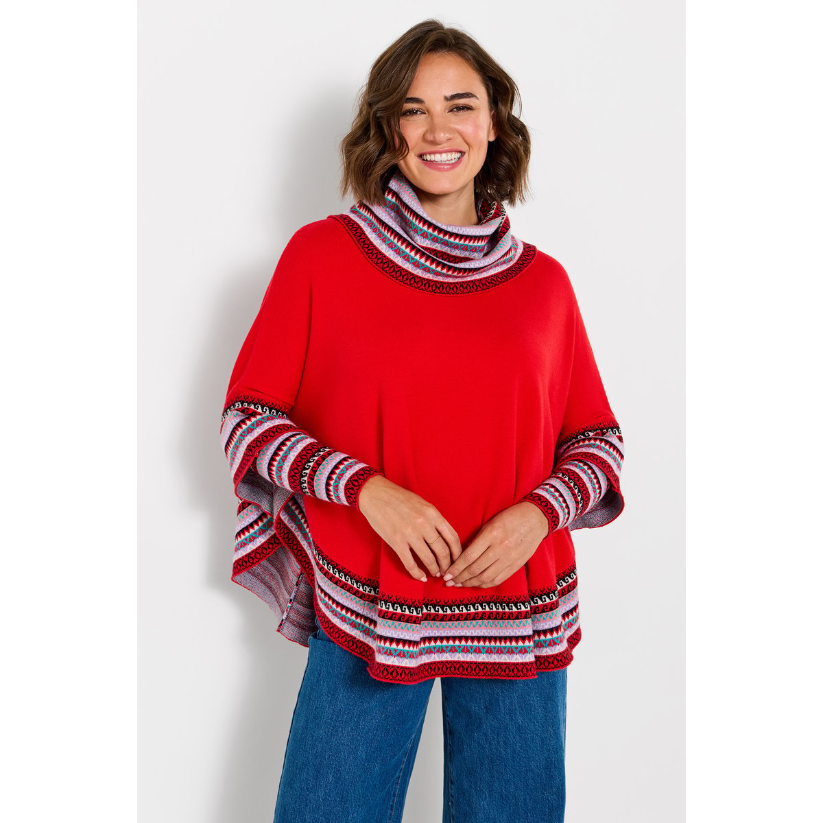 Poncho à Manches en Maille Bobo Merveille d'Hiver rouge, JOE BROWNS