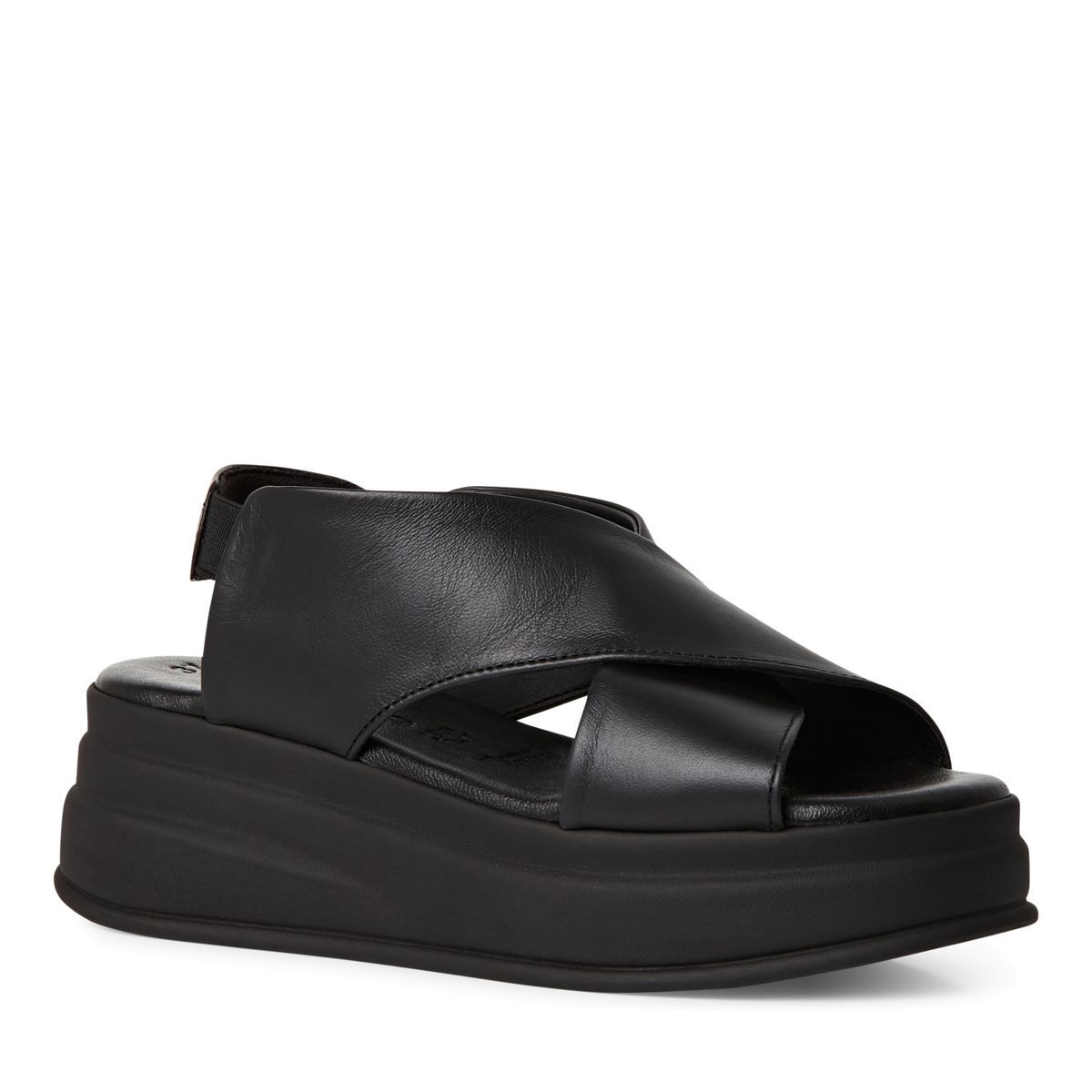 Sandale à talon en cuir noir, TAMARIS