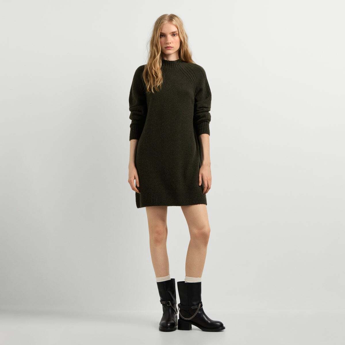 Robe Courte En Maille vert kaki, PEPE JEANS