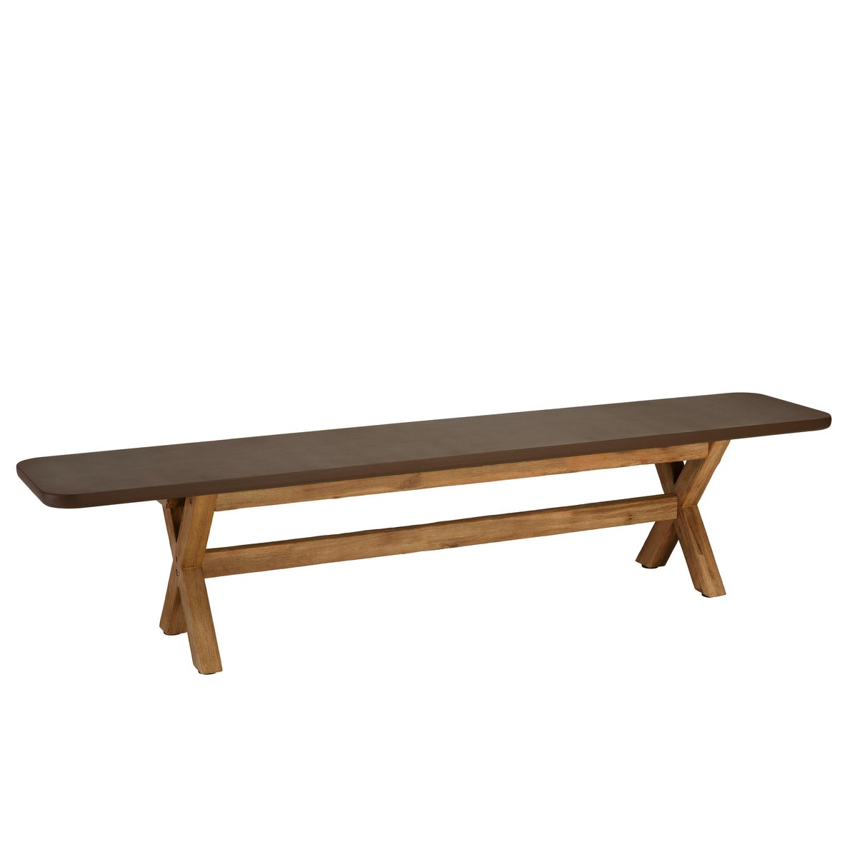 Banc 200 cm effet béton marron pied en bois d'acacia CALVI marron, PIER IMPORT