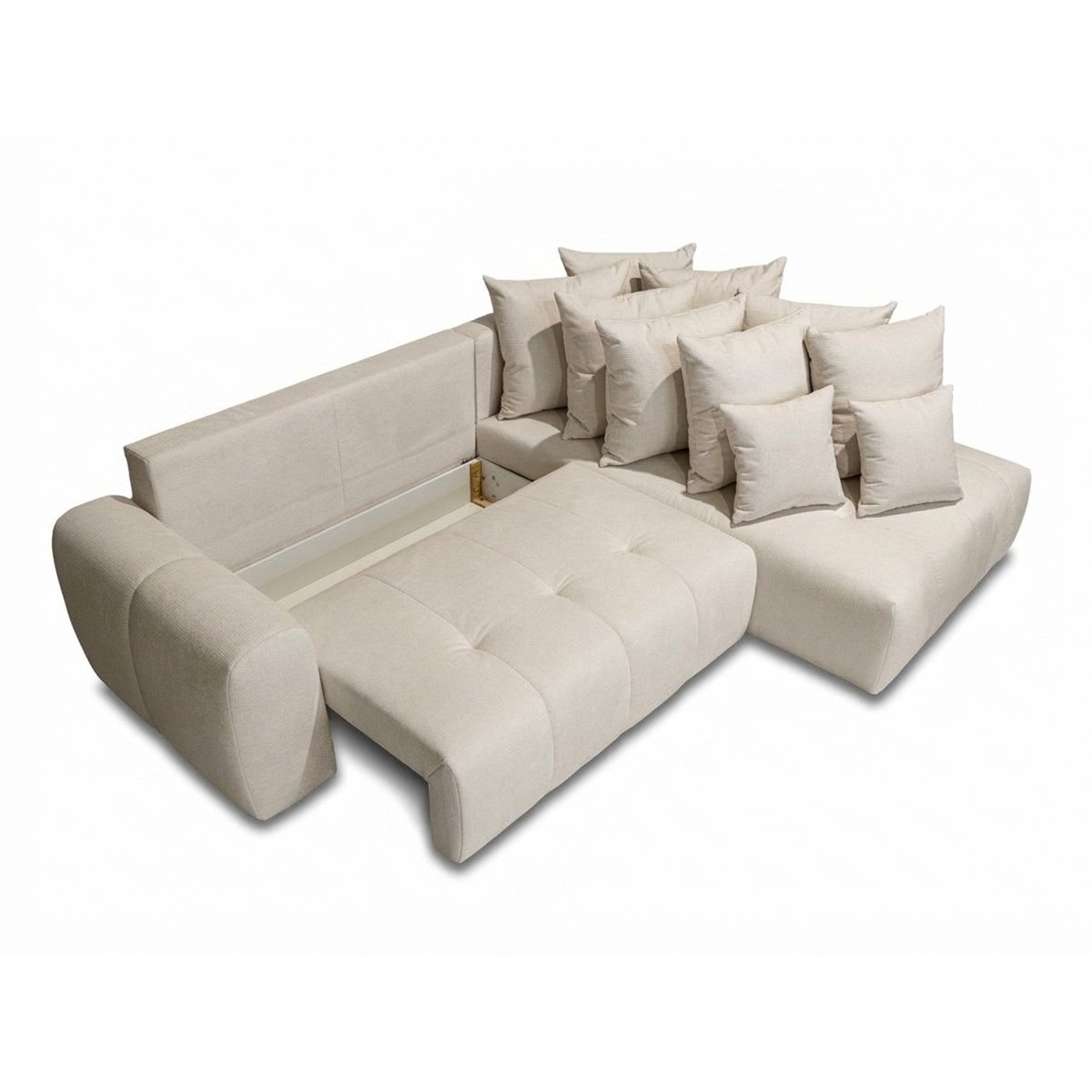 Canapé d'angle convertible 4 places en tissu chiné, ROXELANE beige, BOBOCHIC
