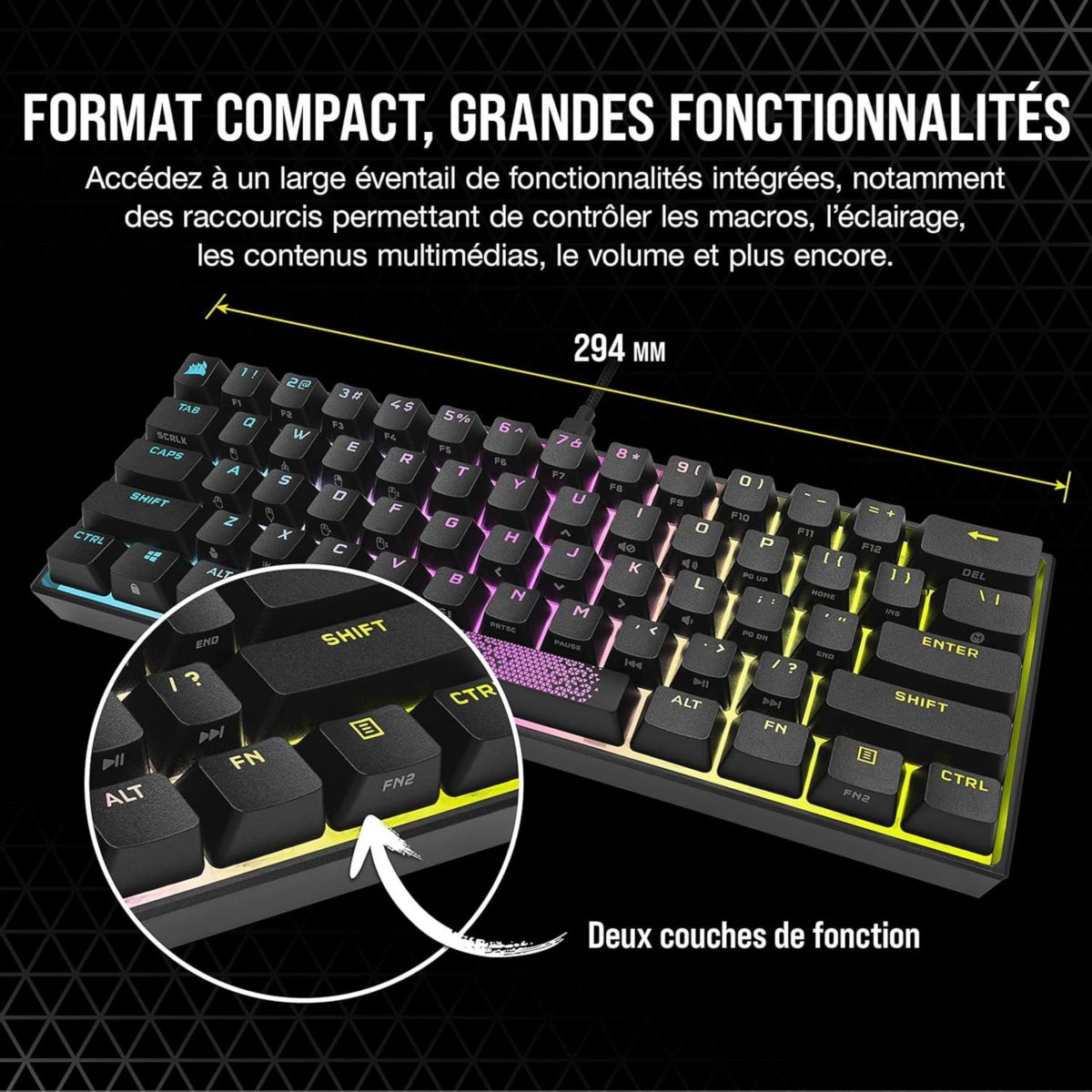 Clavier gamer K65 RGB MINI CHERRY MX Red Noir noir, CORSAIR