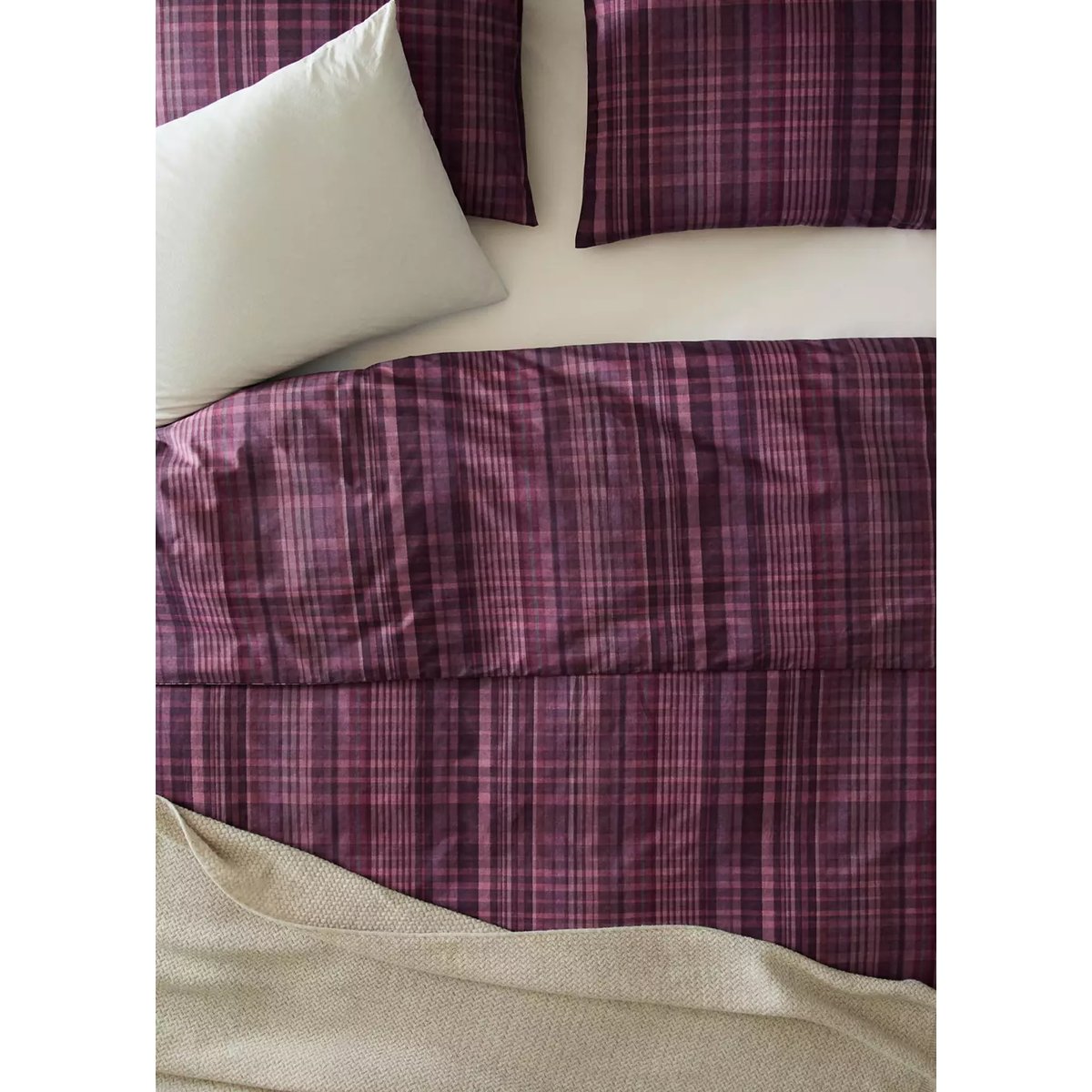 Housse de couette 100 % percale de coton carreaux Lit 90 cm lie de vin, MANGO HOME