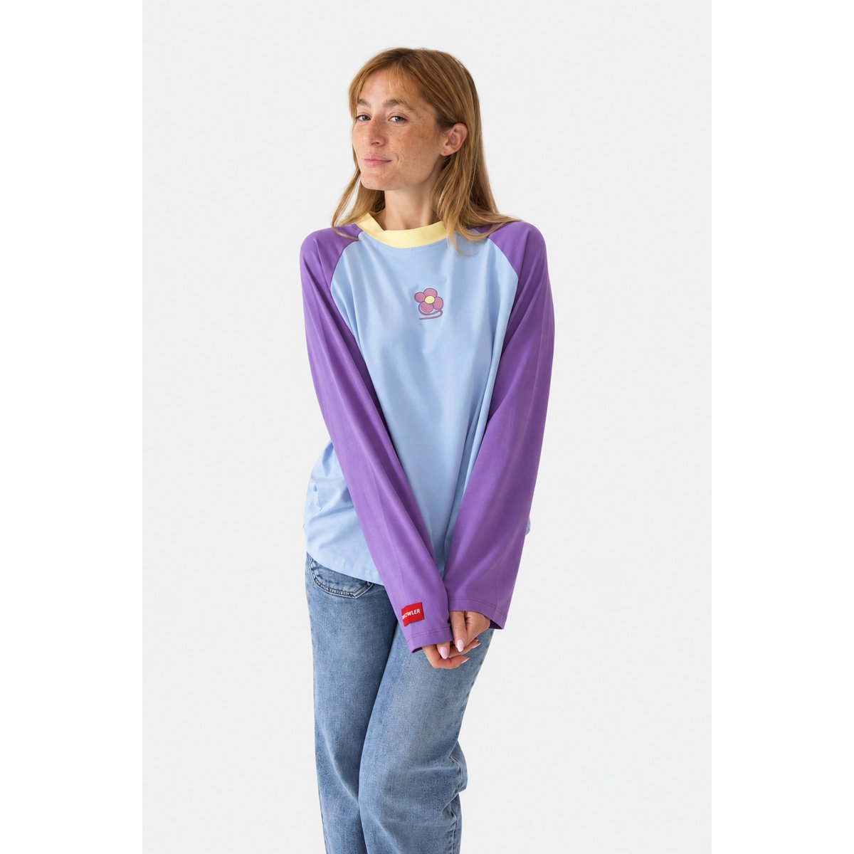 T-shirt raglan détail fleuri CARLOTA bleu ciel / lavande / rose, MINDTRAVELER