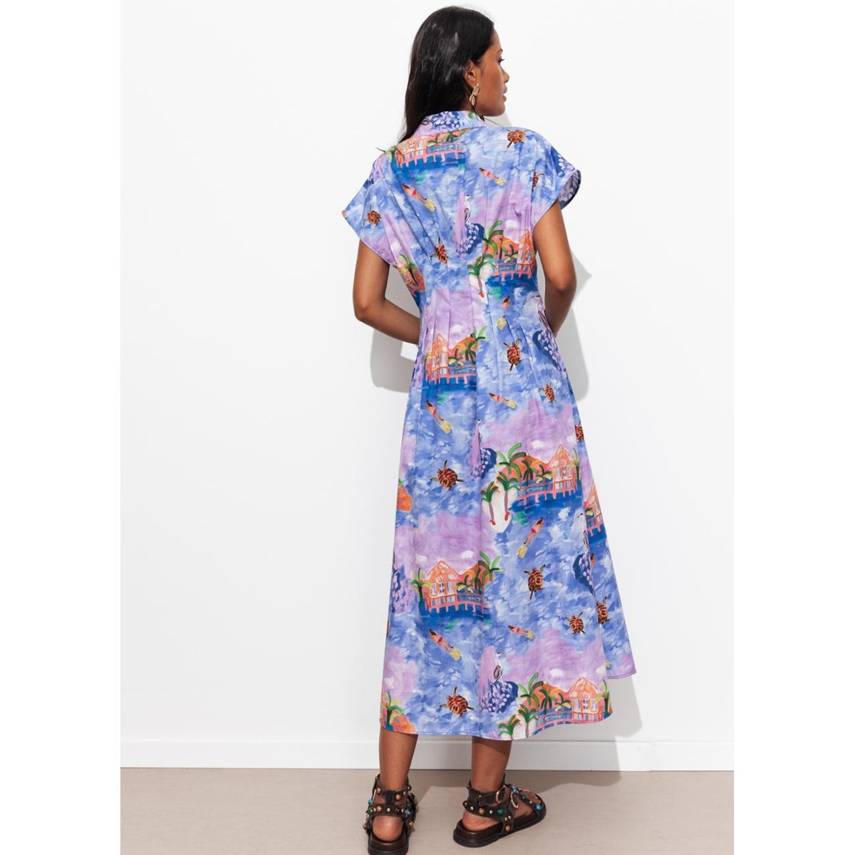 Robe-chemise motif paysage imprimé bleu, PROMOD